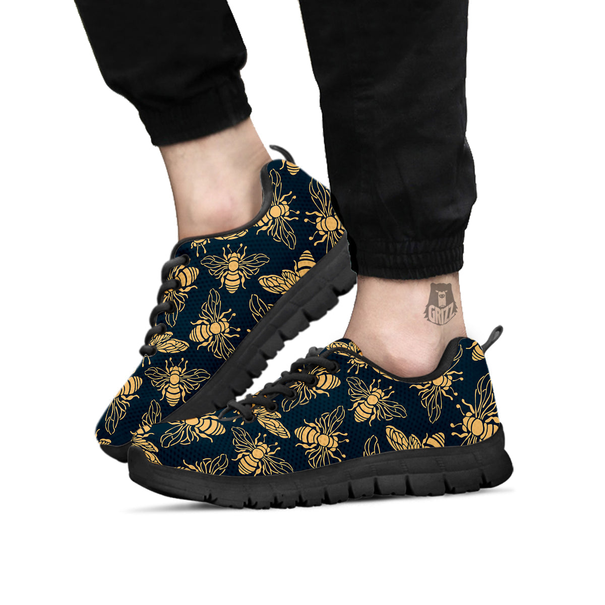 Bee Vintage Print Pattern Black Sneaker-grizzshop