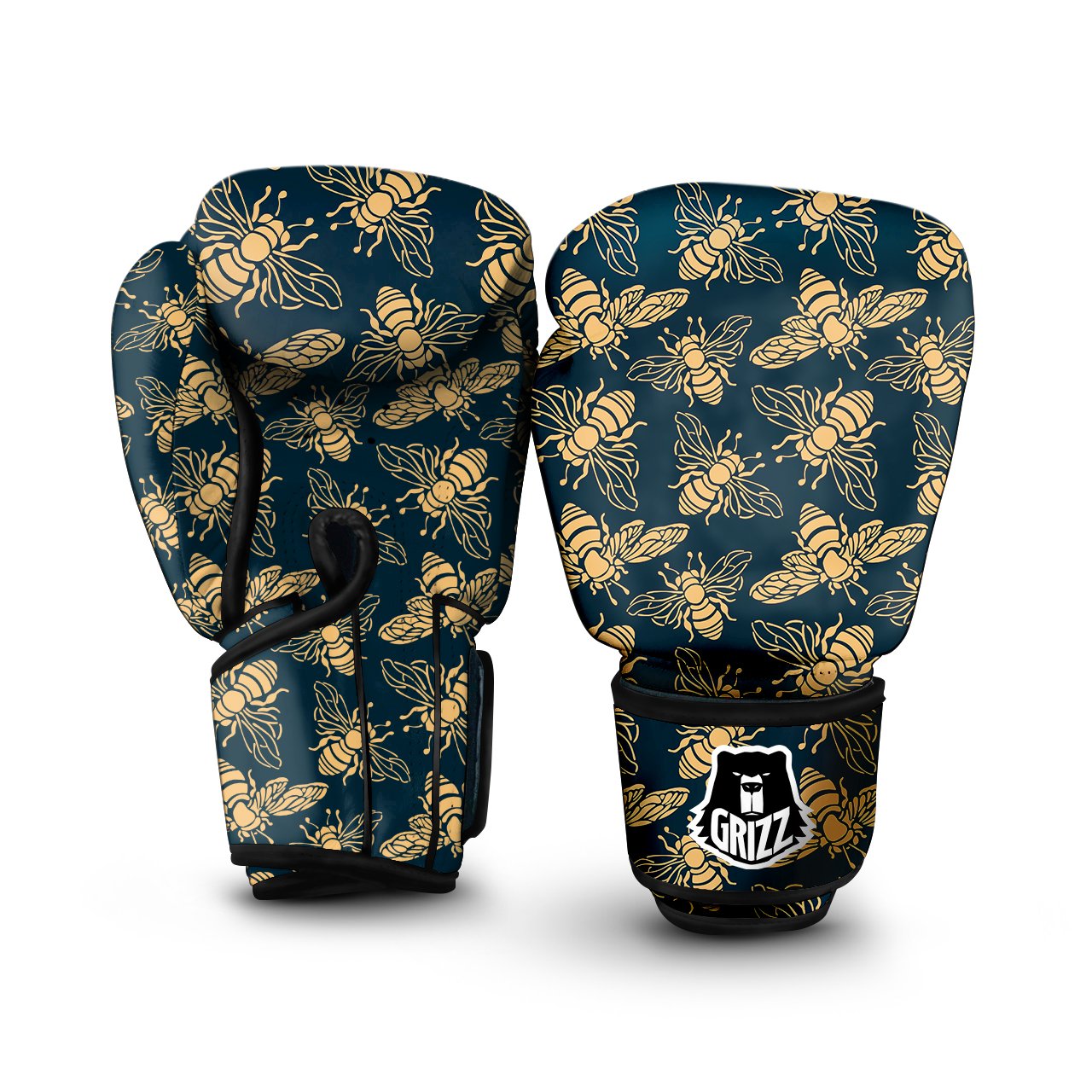 Bee Vintage Print Pattern Boxing Gloves-grizzshop