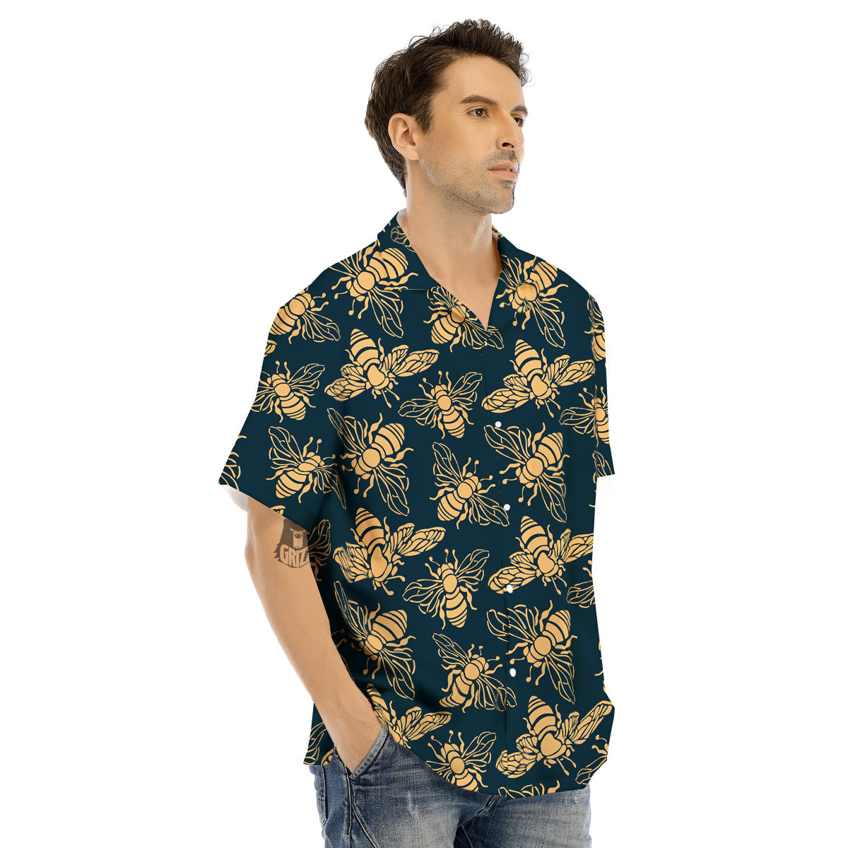 Bee Vintage Print Pattern Men's Hawaiian Shirt-grizzshop