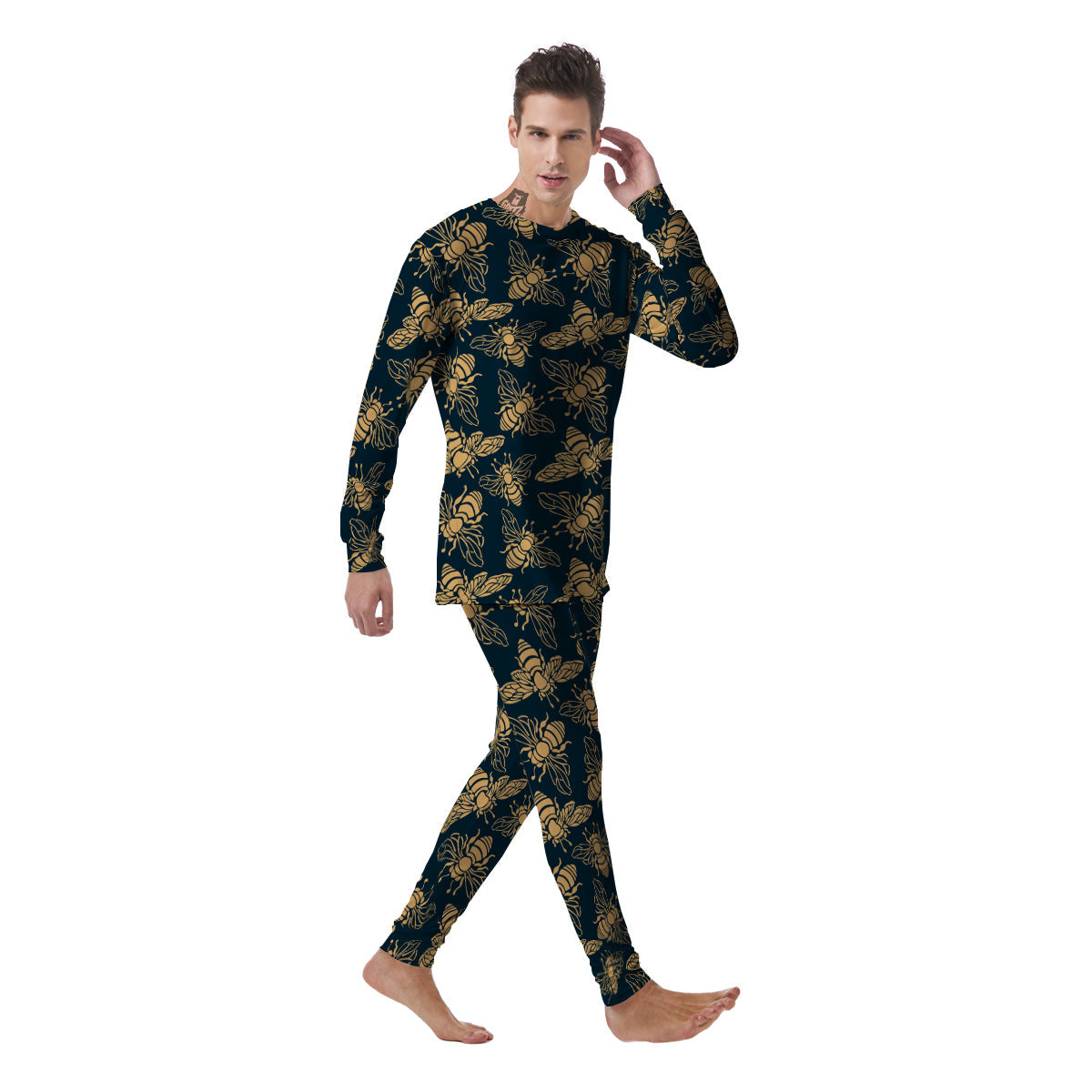 Bee Vintage Print Pattern Men's Pajamas-grizzshop