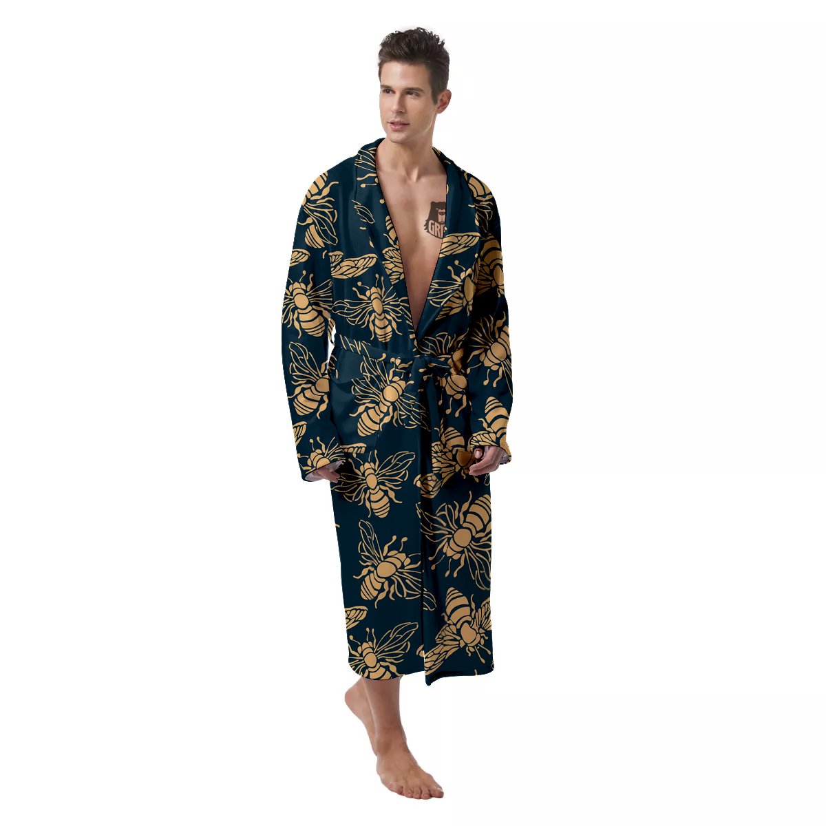 Bee Vintage Print Pattern Men's Robe-grizzshop