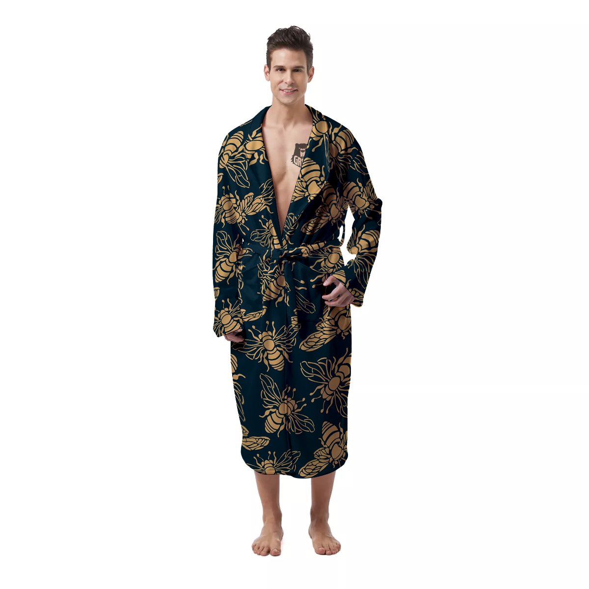 Bee Vintage Print Pattern Men's Robe-grizzshop