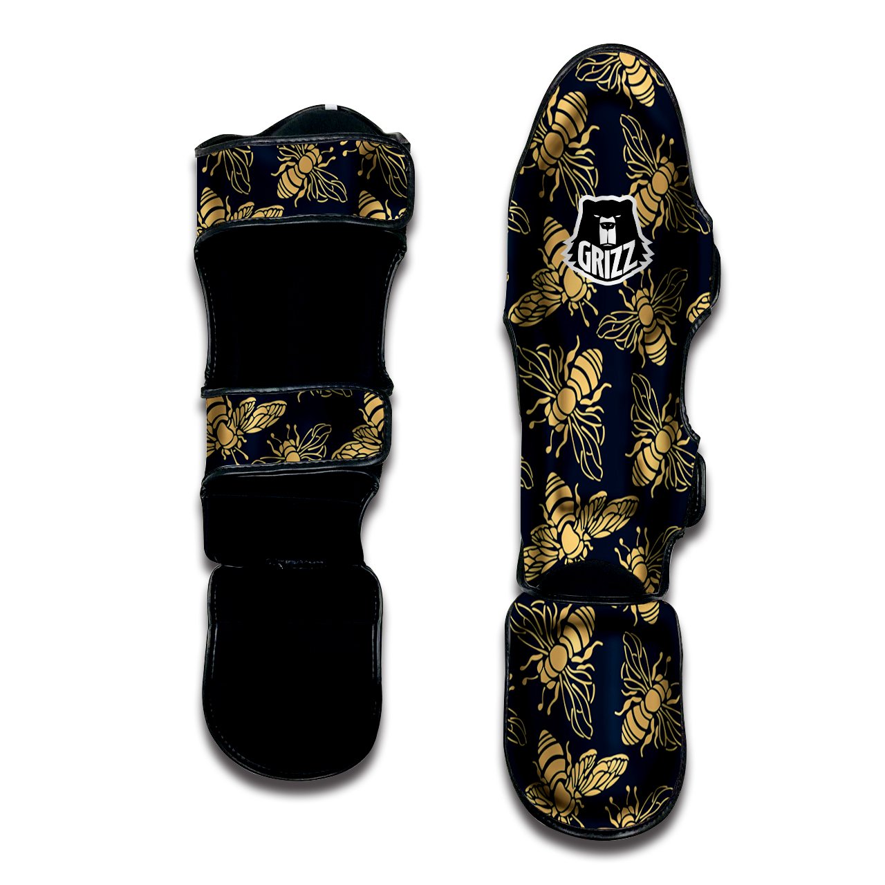 Bee Vintage Print Pattern Muay Thai Shin Guards-grizzshop