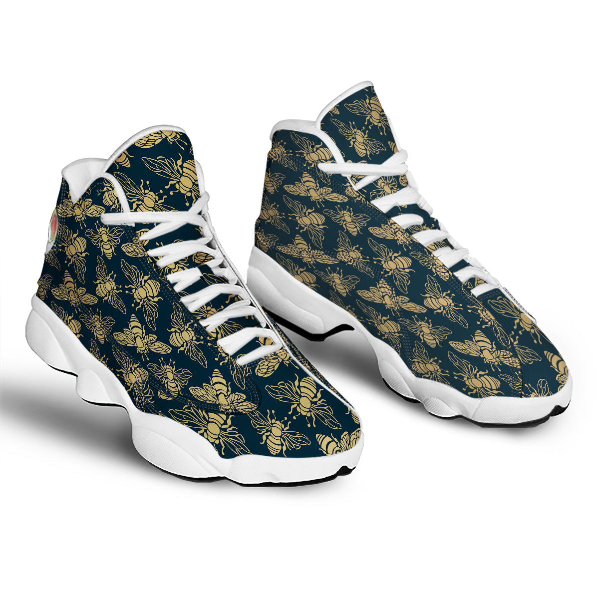 Bee Vintage Print Pattern White Basketball Shoes-grizzshop
