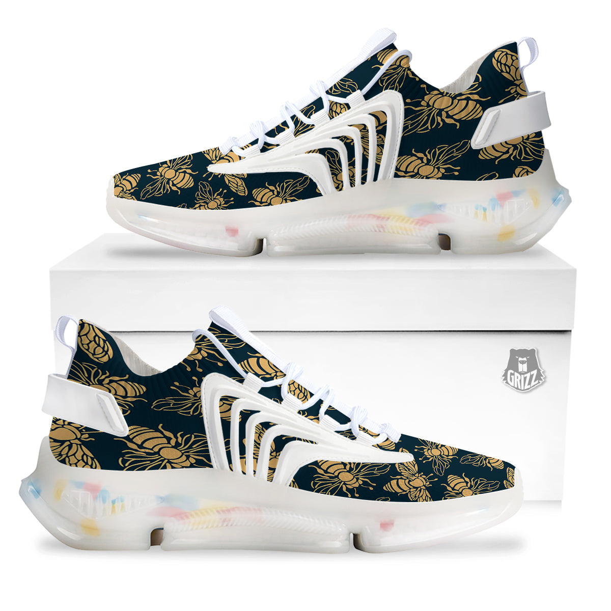 Bee Vintage Print Pattern White Gym Shoes-grizzshop