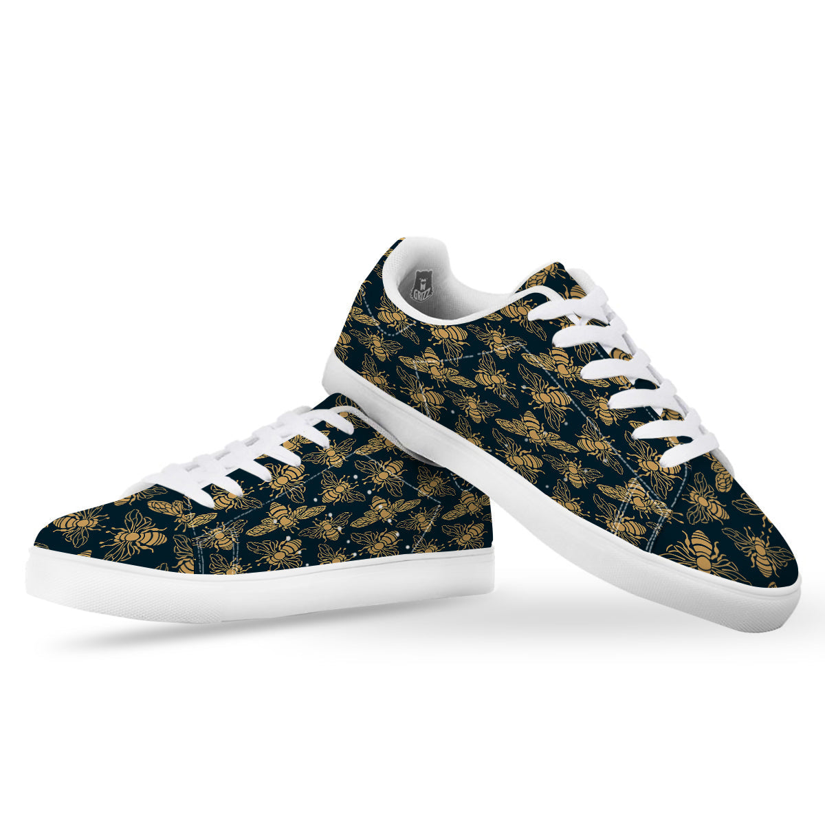 Bee Vintage Print Pattern White Low Top Sneakers-grizzshop