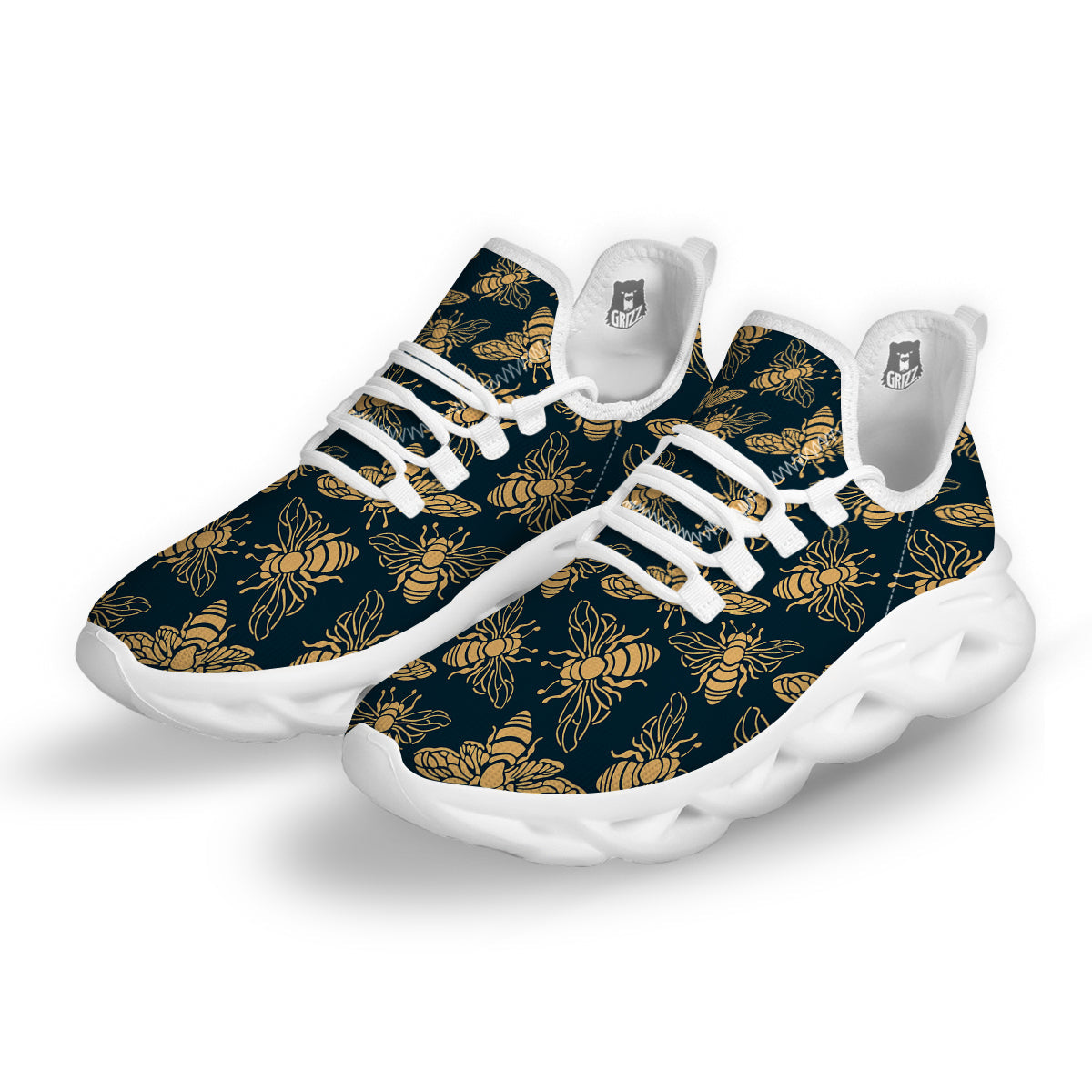 Bee Vintage Print Pattern White Running Shoes-grizzshop