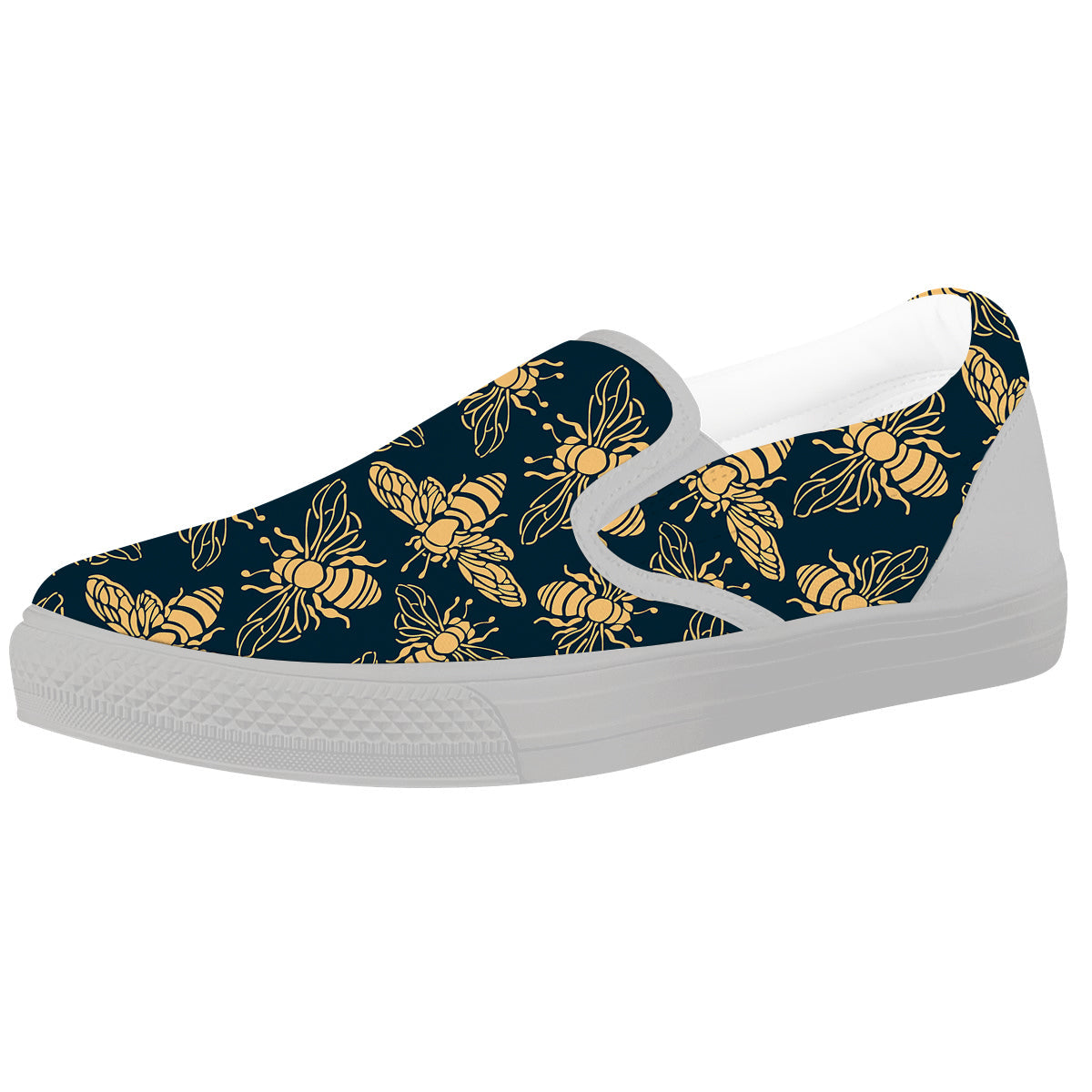 Bee Vintage Print Pattern White Slip On Shoes-grizzshop
