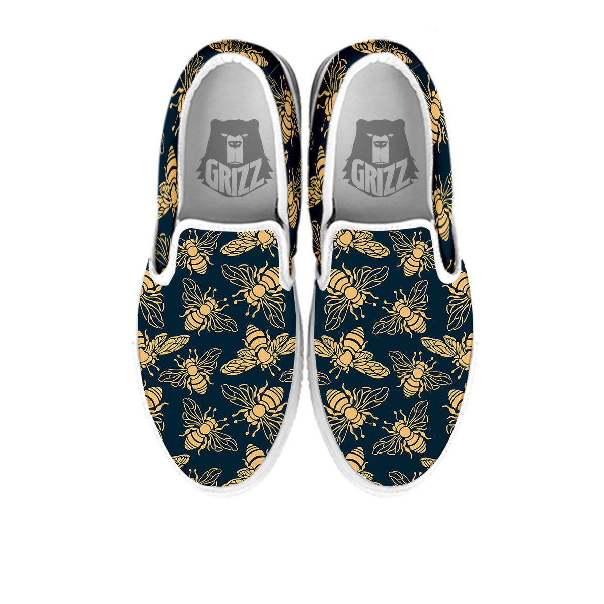 Bee Vintage Print Pattern White Slip On Shoes-grizzshop