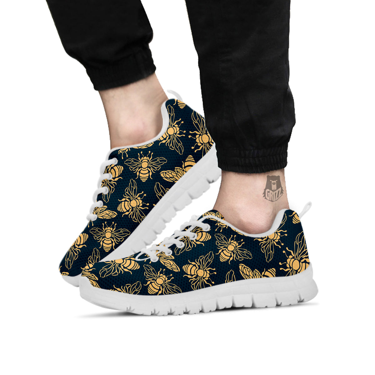Bee Vintage Print Pattern White Sneaker-grizzshop