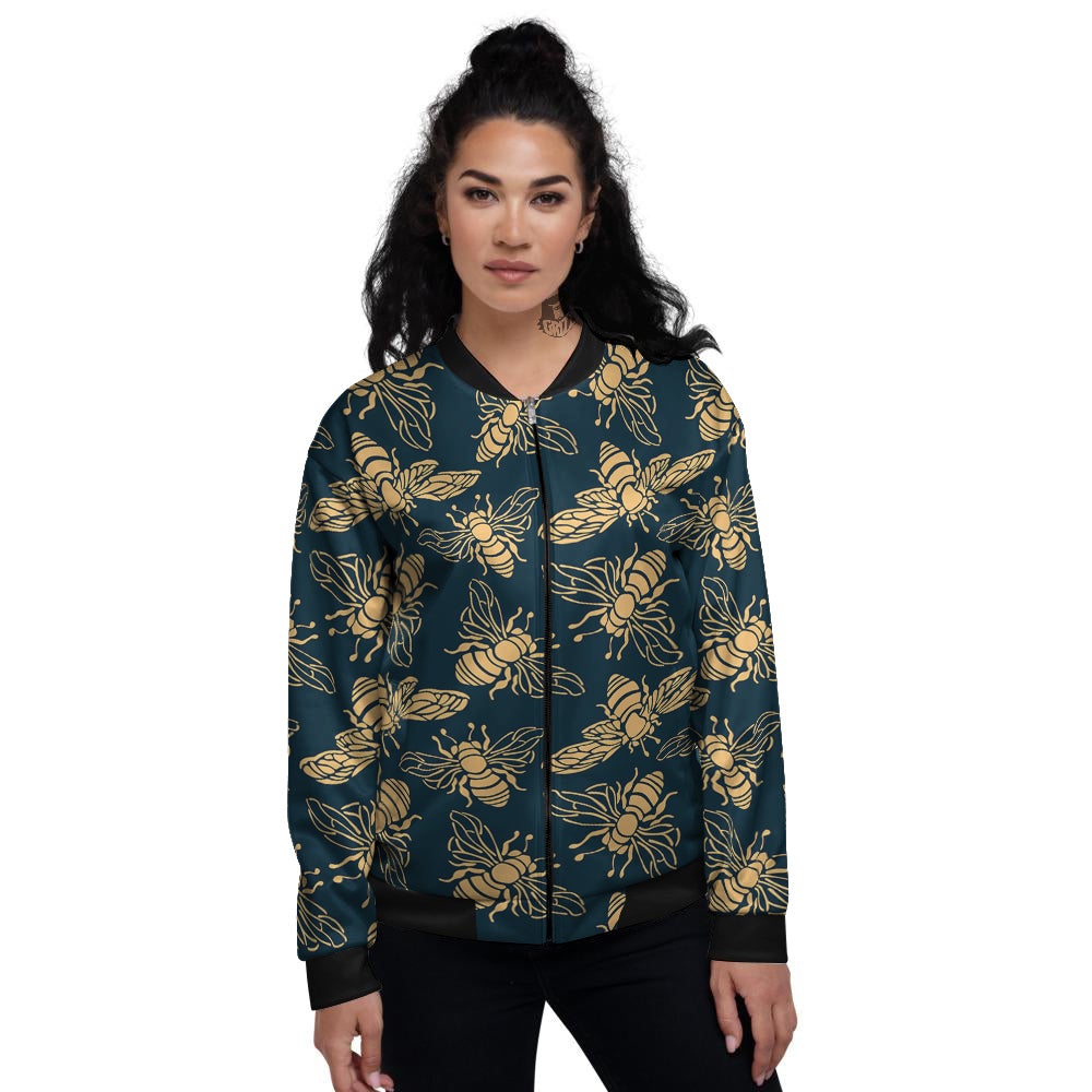 Bee Vintage Print Pattern Women's Bomber Jacket-grizzshop