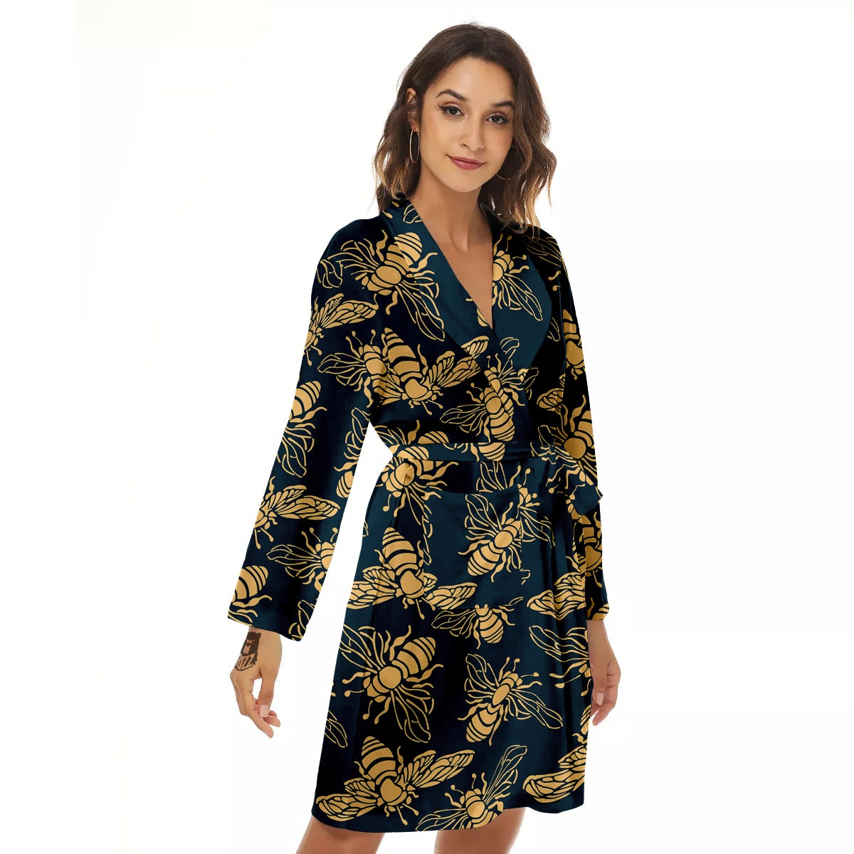 Bee Vintage Print Pattern Women's Robe-grizzshop