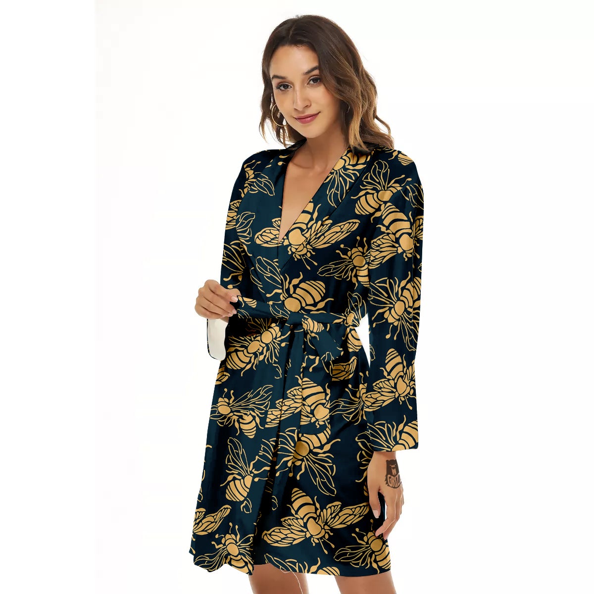 Bee Vintage Print Pattern Women's Robe-grizzshop