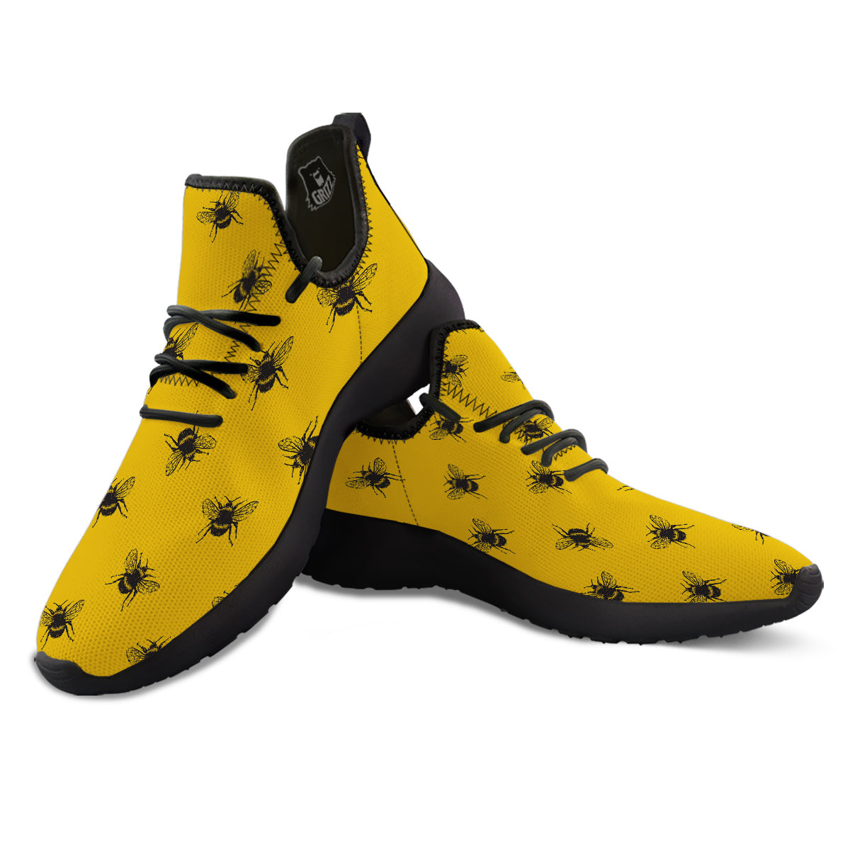 Bee Yellow Print Pattern Black Athletic Shoes-grizzshop