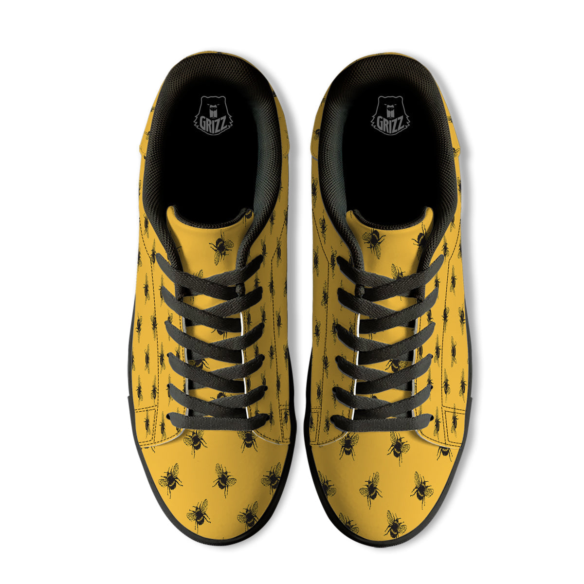 Bee Yellow Print Pattern Black Low Top Sneakers-grizzshop