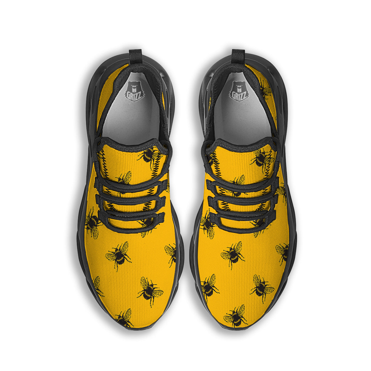 Bee Yellow Print Pattern Black Running Shoes-grizzshop
