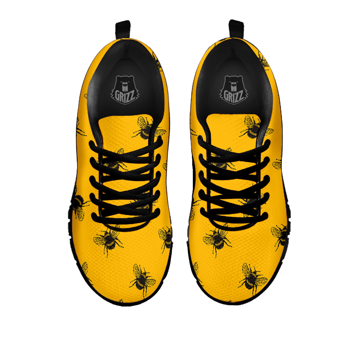 Bee Yellow Print Pattern Black Sneaker-grizzshop