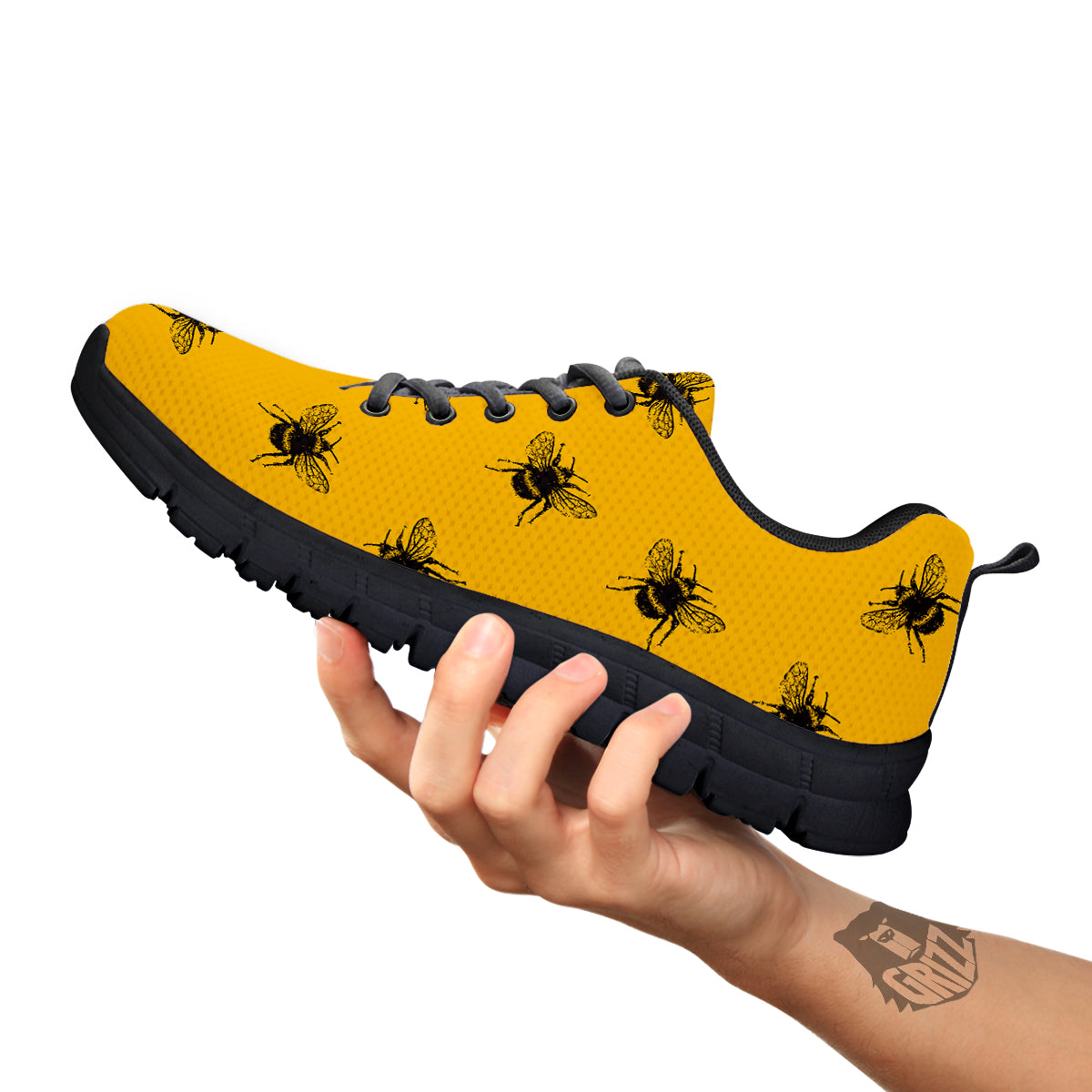 Bee Yellow Print Pattern Black Sneaker-grizzshop