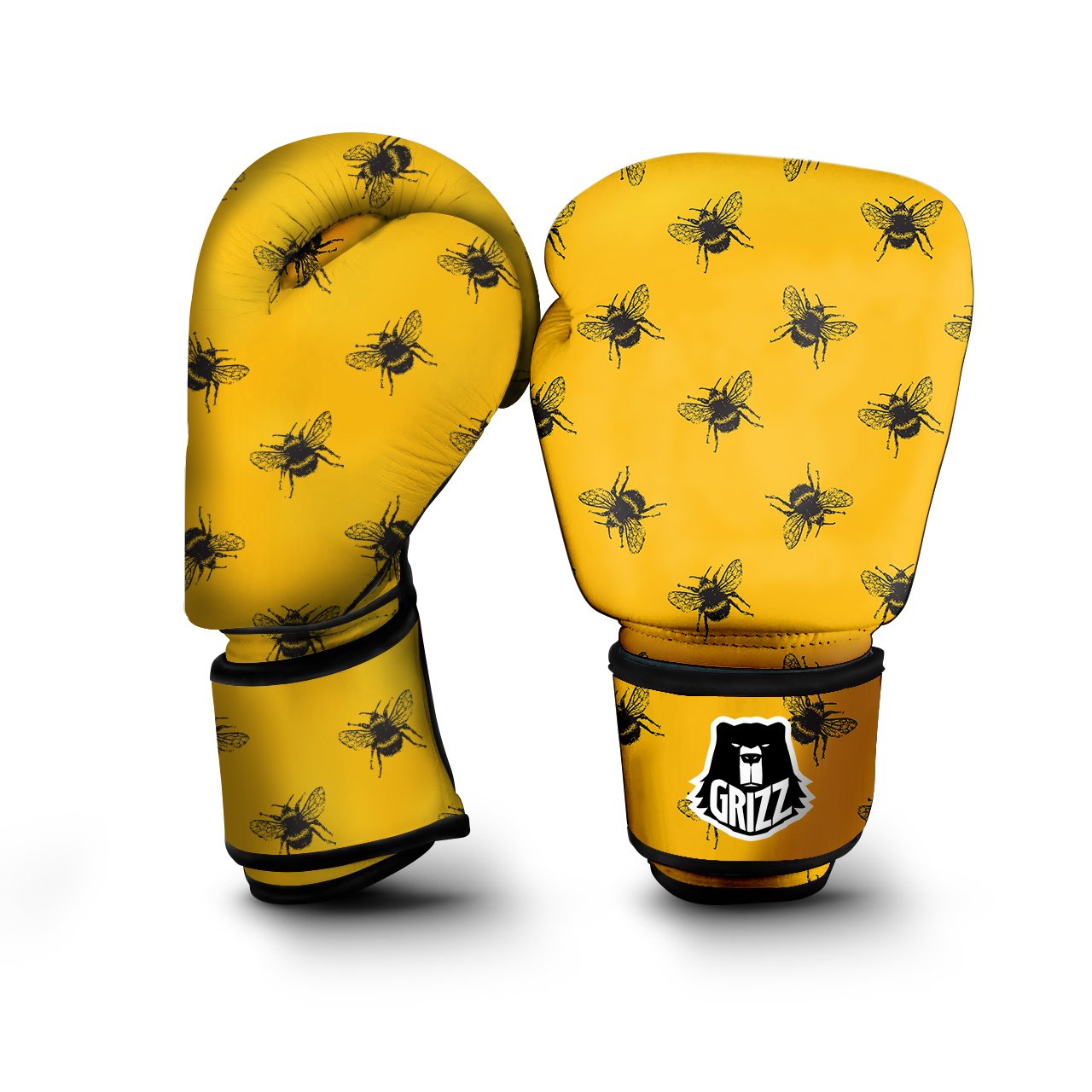 Bee Yellow Print Pattern Boxing Gloves-grizzshop