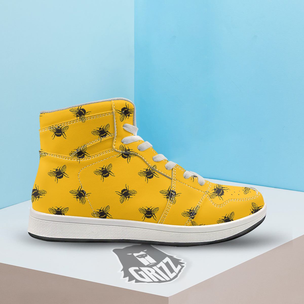 Bee Yellow Print Pattern High Top Sneakers-grizzshop