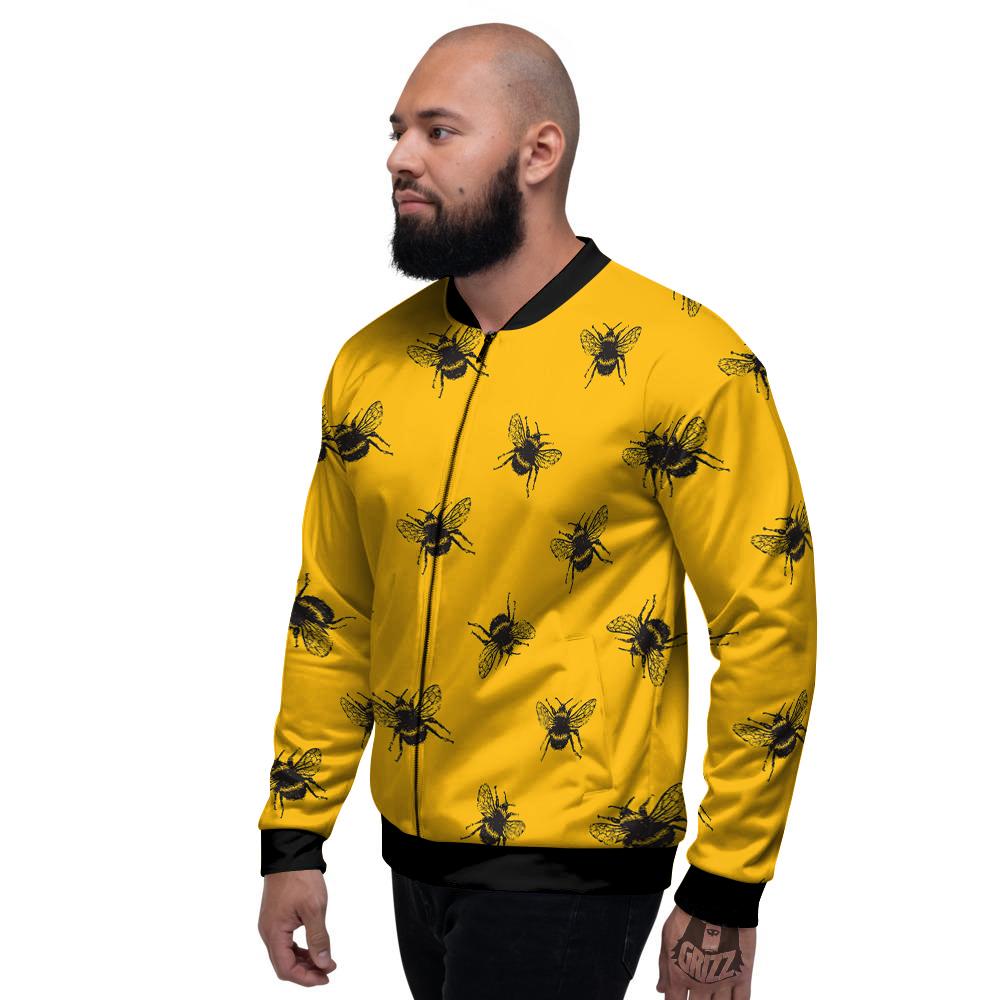 Bee Yellow Print Pattern Men's Bomber Jacket-grizzshop