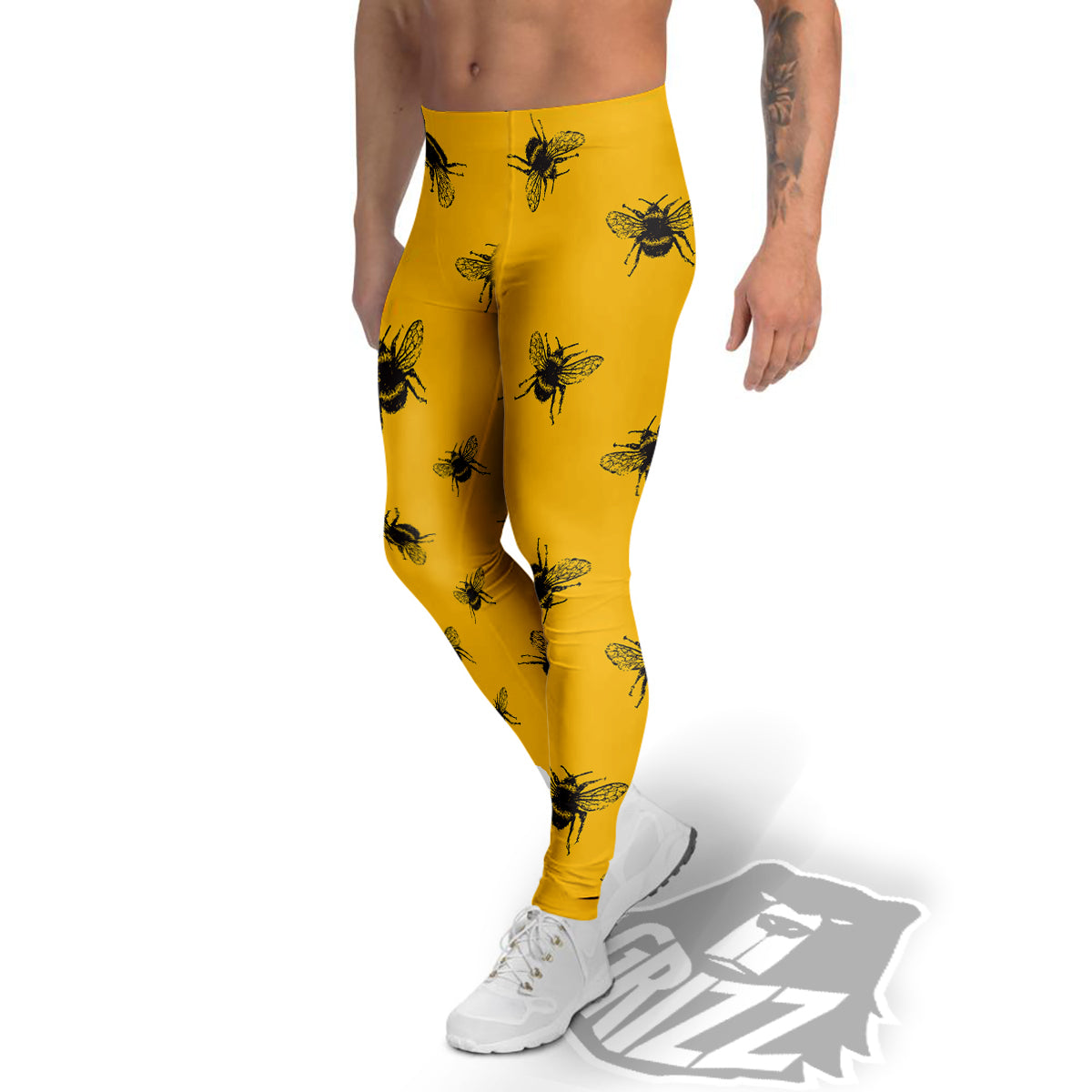 Bee Yellow Print Pattern Men's Leggings-grizzshop