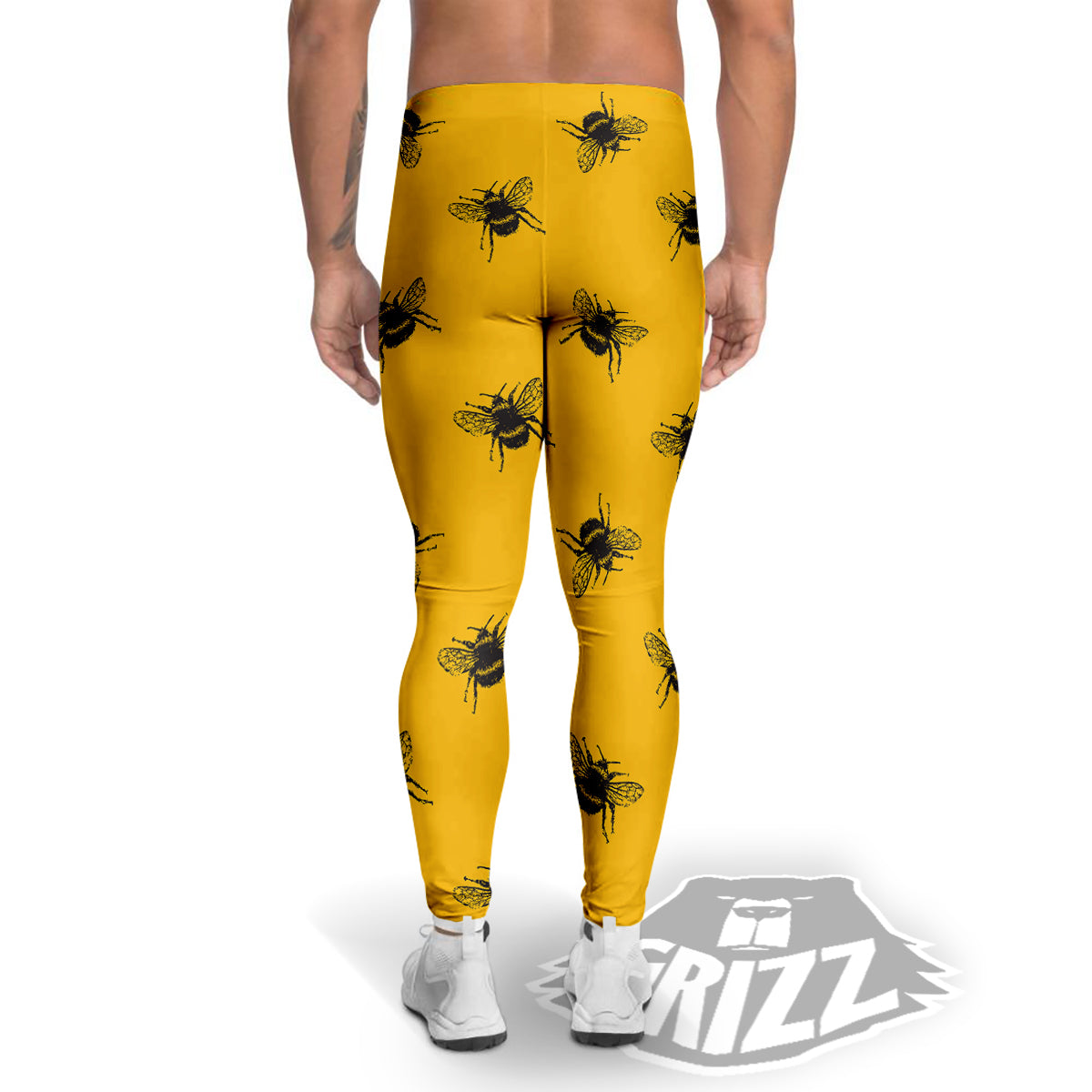 Bee Yellow Print Pattern Men's Leggings-grizzshop