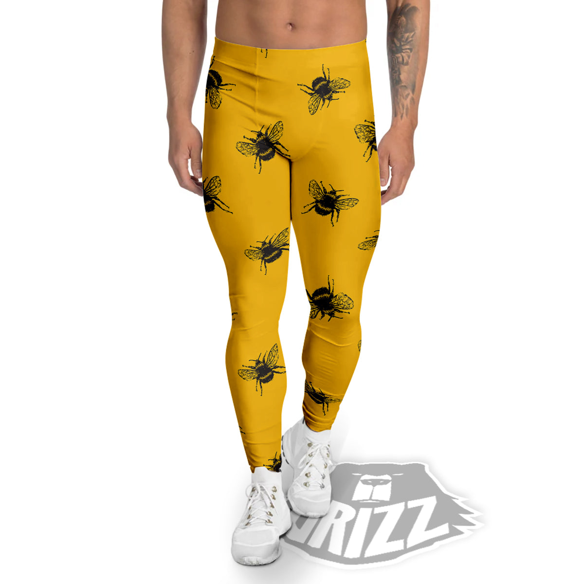 Bee Yellow Print Pattern Men's Leggings-grizzshop