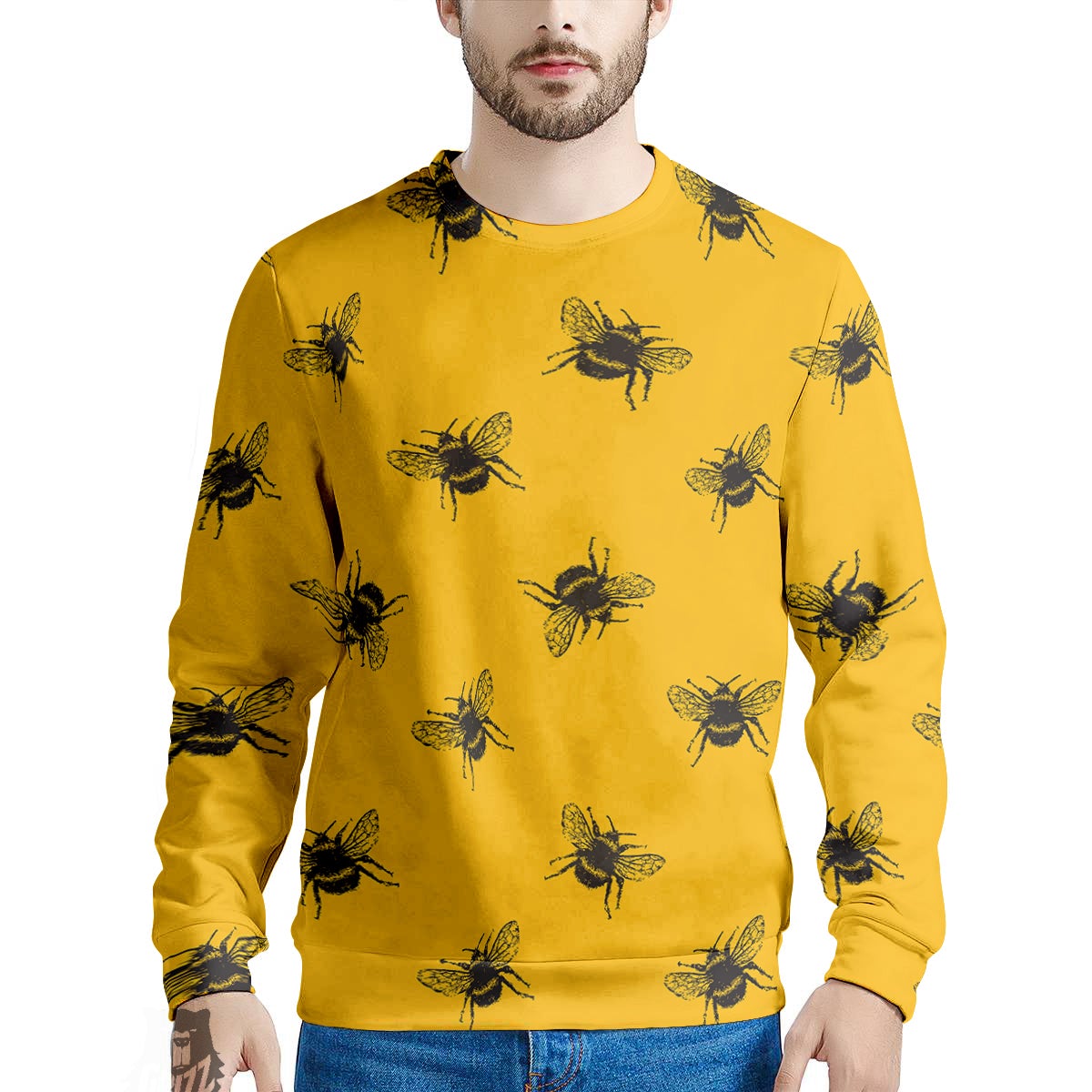 Bee Yellow Print Pattern Men's Sweatshirt-grizzshop