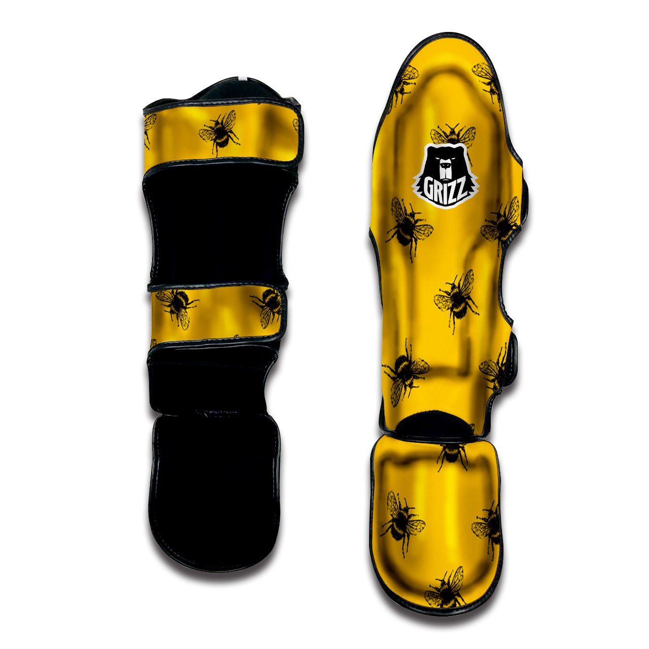 Bee Yellow Print Pattern Muay Thai Shin Guards-grizzshop