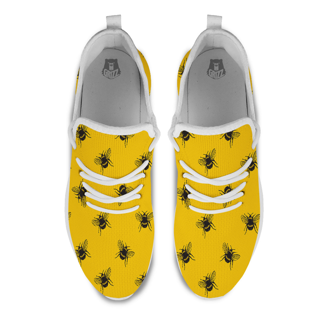 Bee Yellow Print Pattern White Athletic Shoes-grizzshop