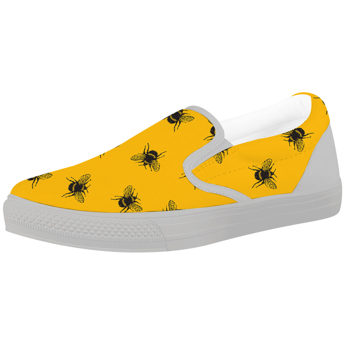 Bee Yellow Print Pattern White Slip On Shoes-grizzshop