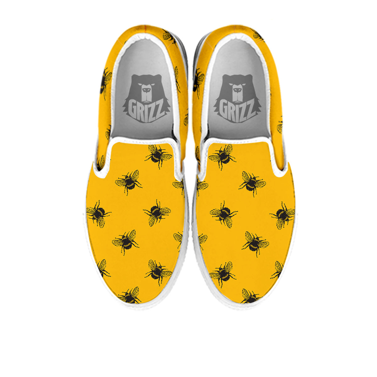 Bee Yellow Print Pattern White Slip On Shoes-grizzshop