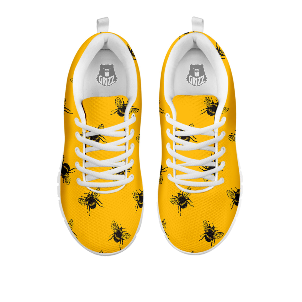 Bee Yellow Print Pattern White Sneaker-grizzshop