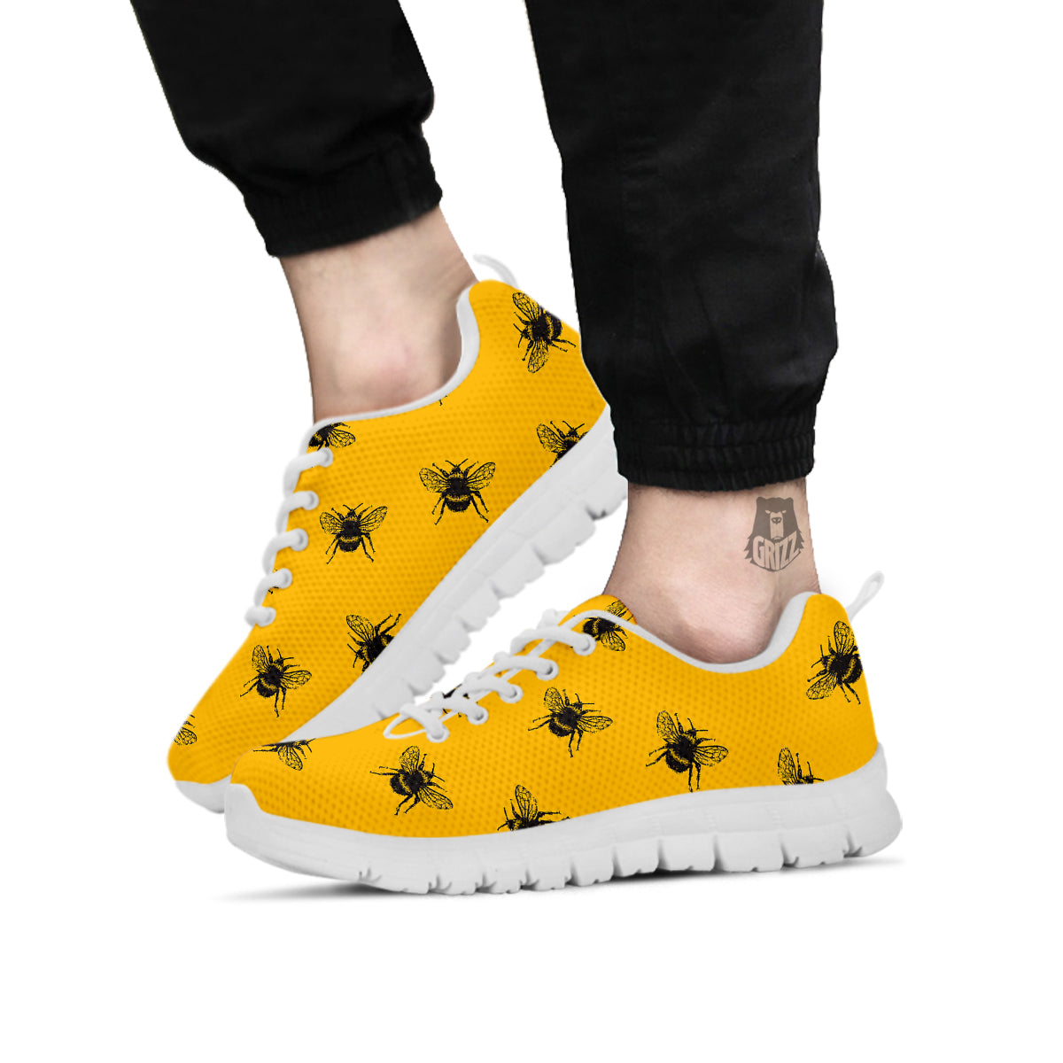 Bee Yellow Print Pattern White Sneaker-grizzshop