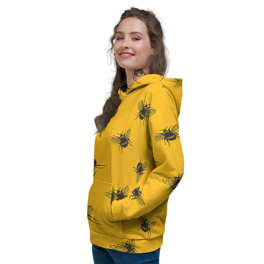 Bee Yellow Print Pattern Women's Hoodie-grizzshop