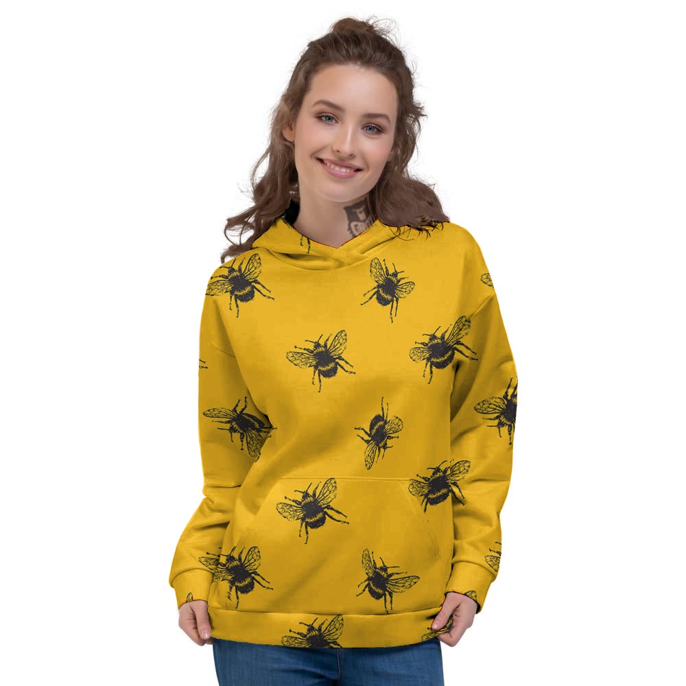 Bee Yellow Print Pattern Women's Hoodie-grizzshop