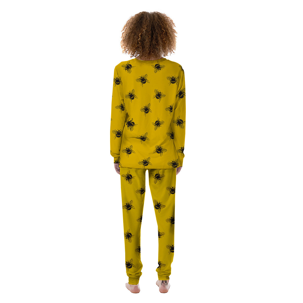 Bee Yellow Print Pattern Women's Pajamas-grizzshop