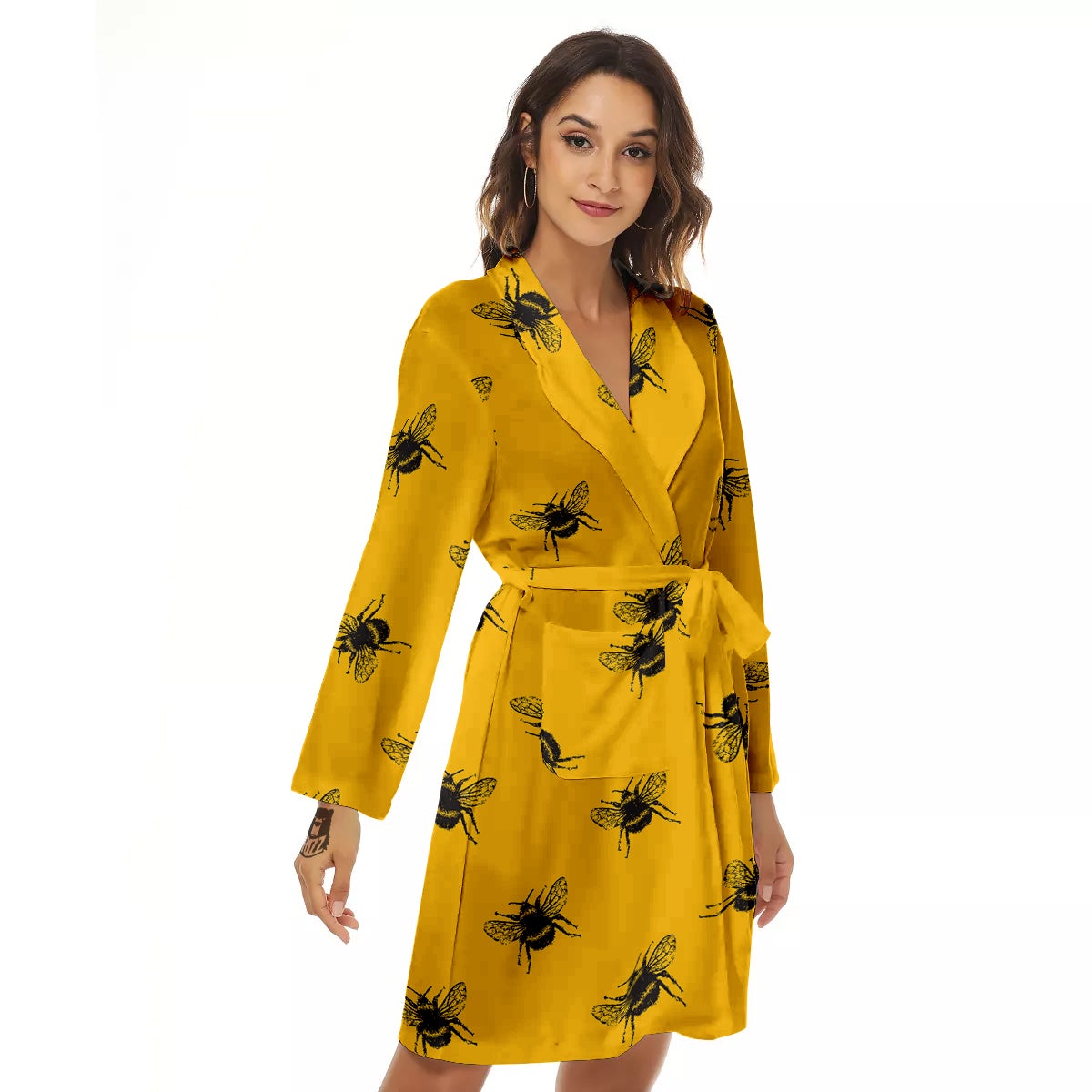 Bee Yellow Print Pattern Women's Robe-grizzshop