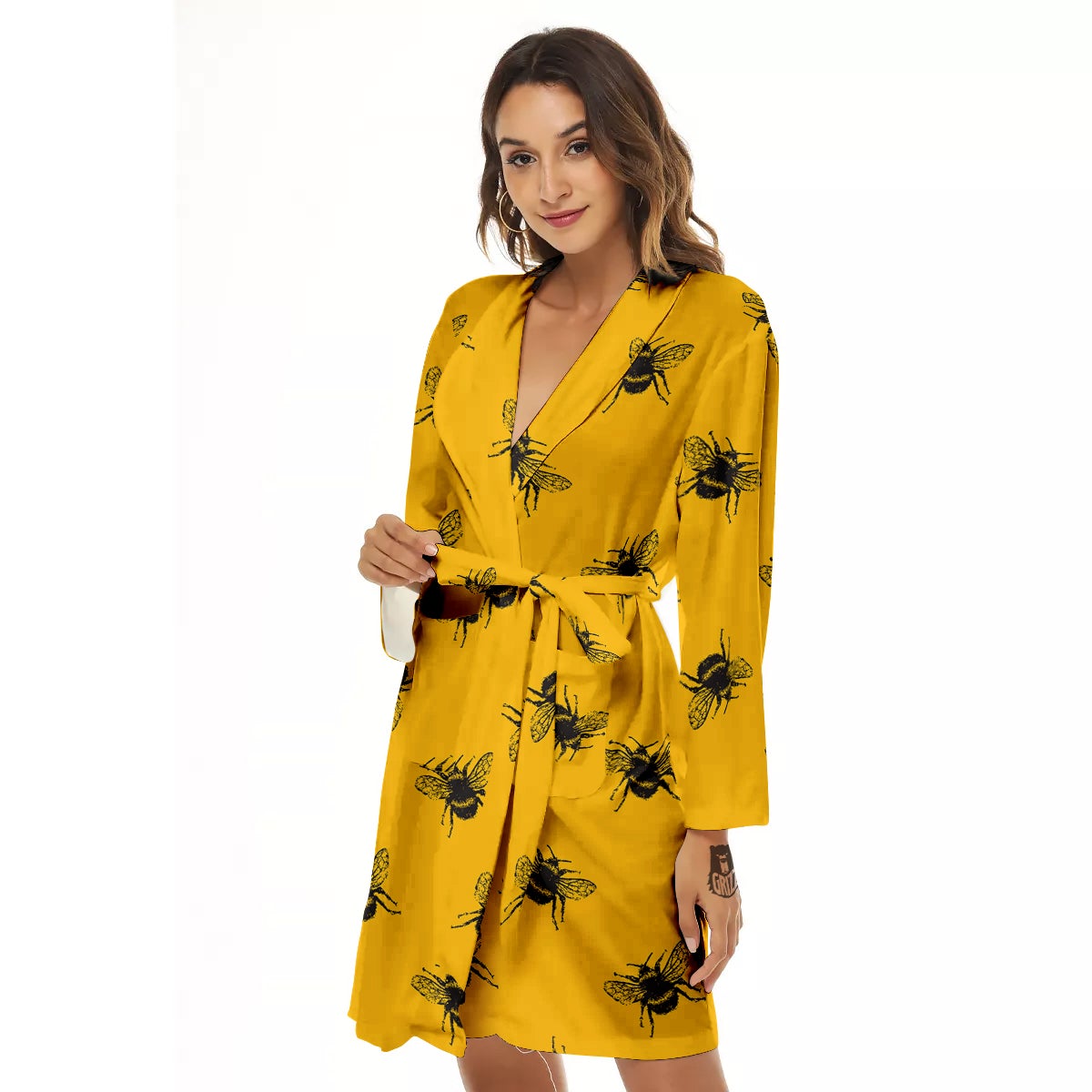 Bee Yellow Print Pattern Women's Robe-grizzshop