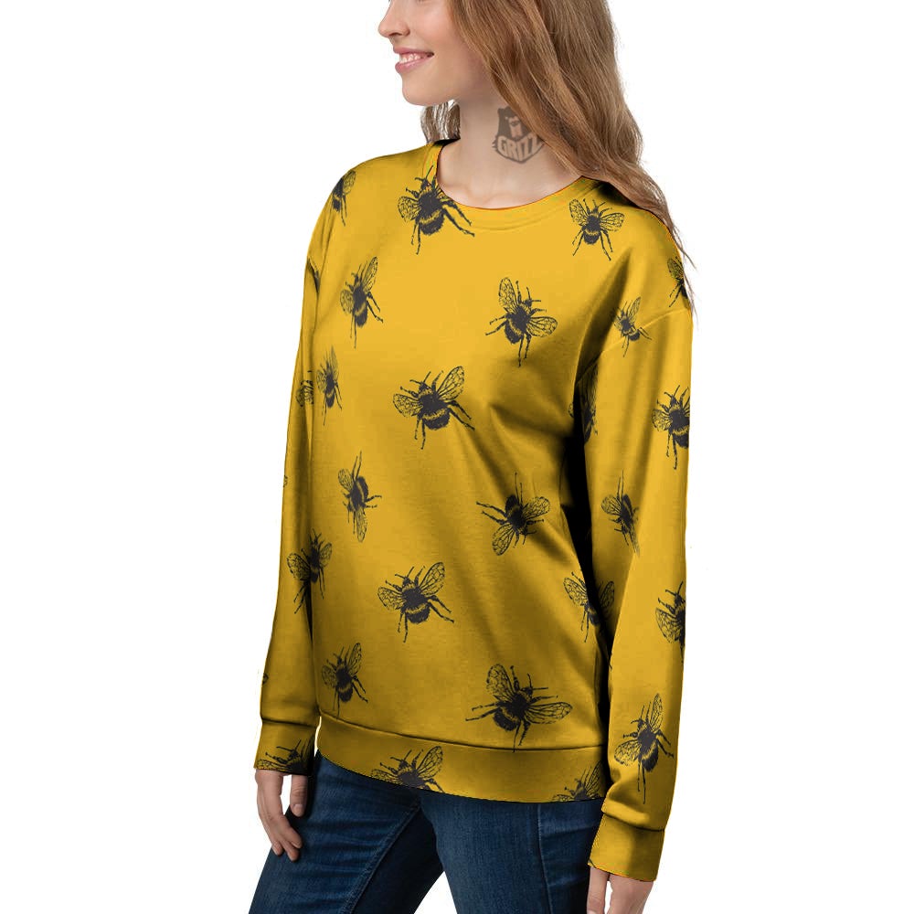 Bee Yellow Print Pattern Women's Sweatshirt-grizzshop