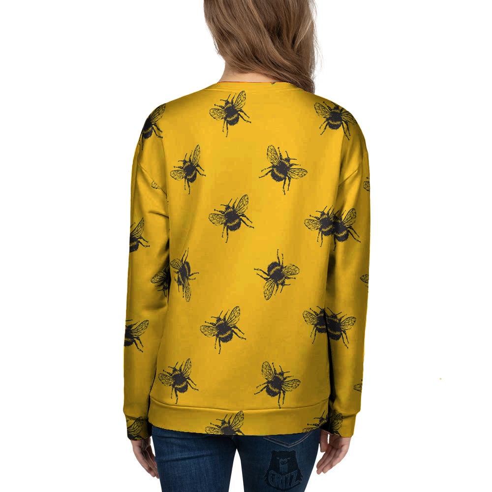 Bee Yellow Print Pattern Women's Sweatshirt-grizzshop