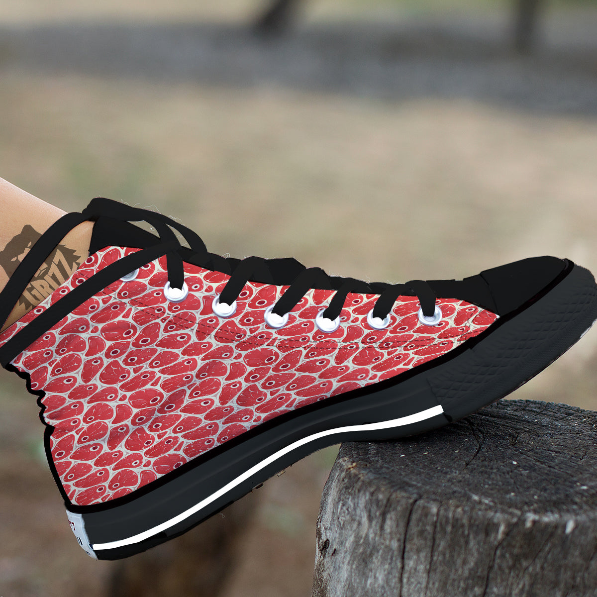 Beef Meat Print Pattern Black High Top Shoes-grizzshop