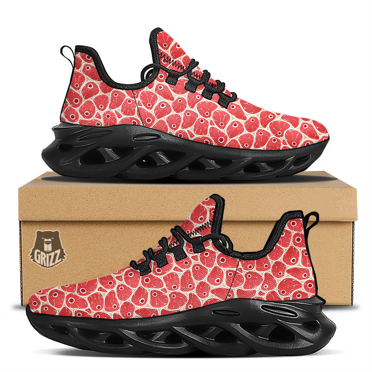 Beef Meat Print Pattern Black Running Shoes-grizzshop