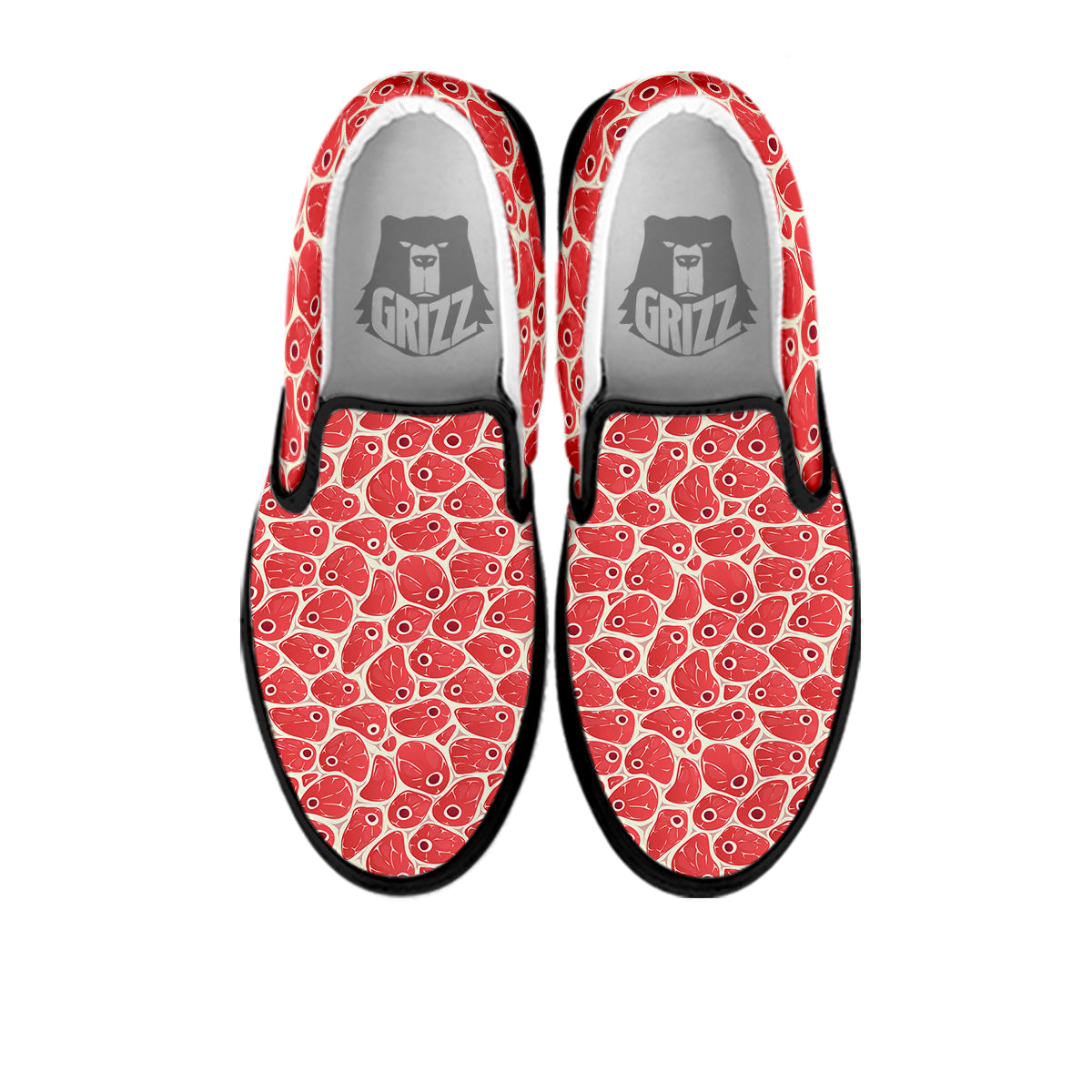 Beef Meat Print Pattern Black Slip On Shoes-grizzshop