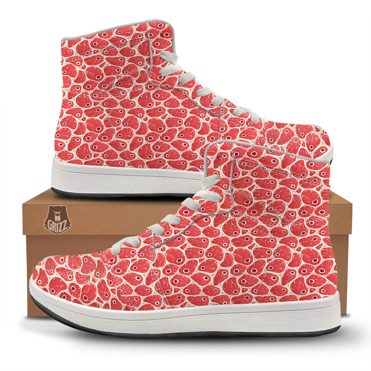 Beef Meat Print Pattern High Top Sneakers-grizzshop