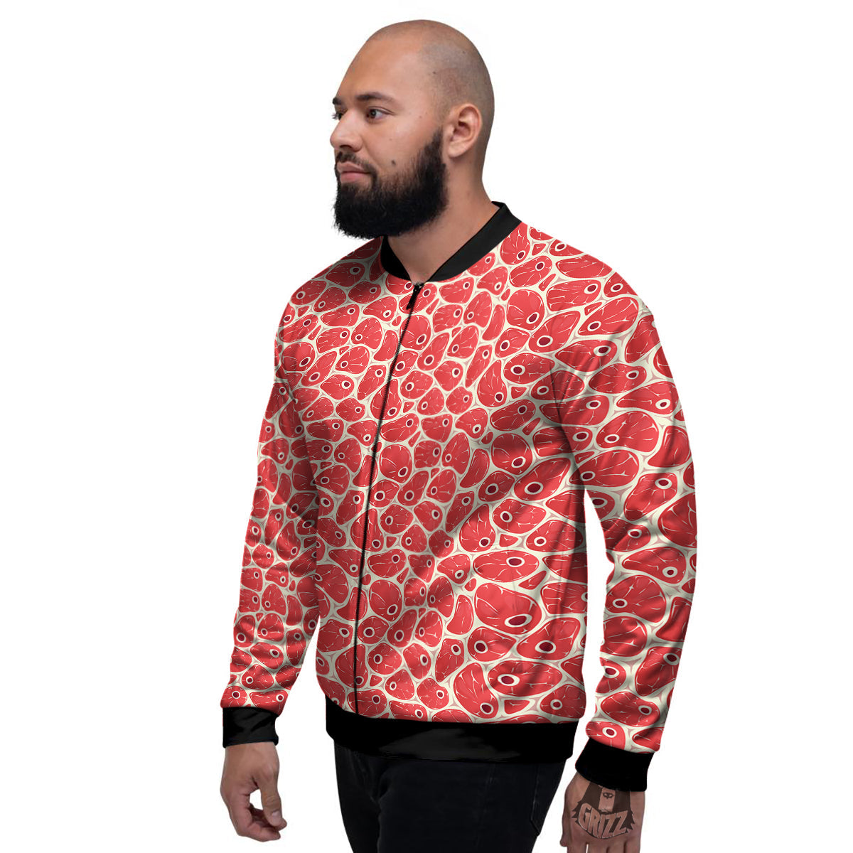Beef Meat Print Pattern Men's Bomber Jacket-grizzshop