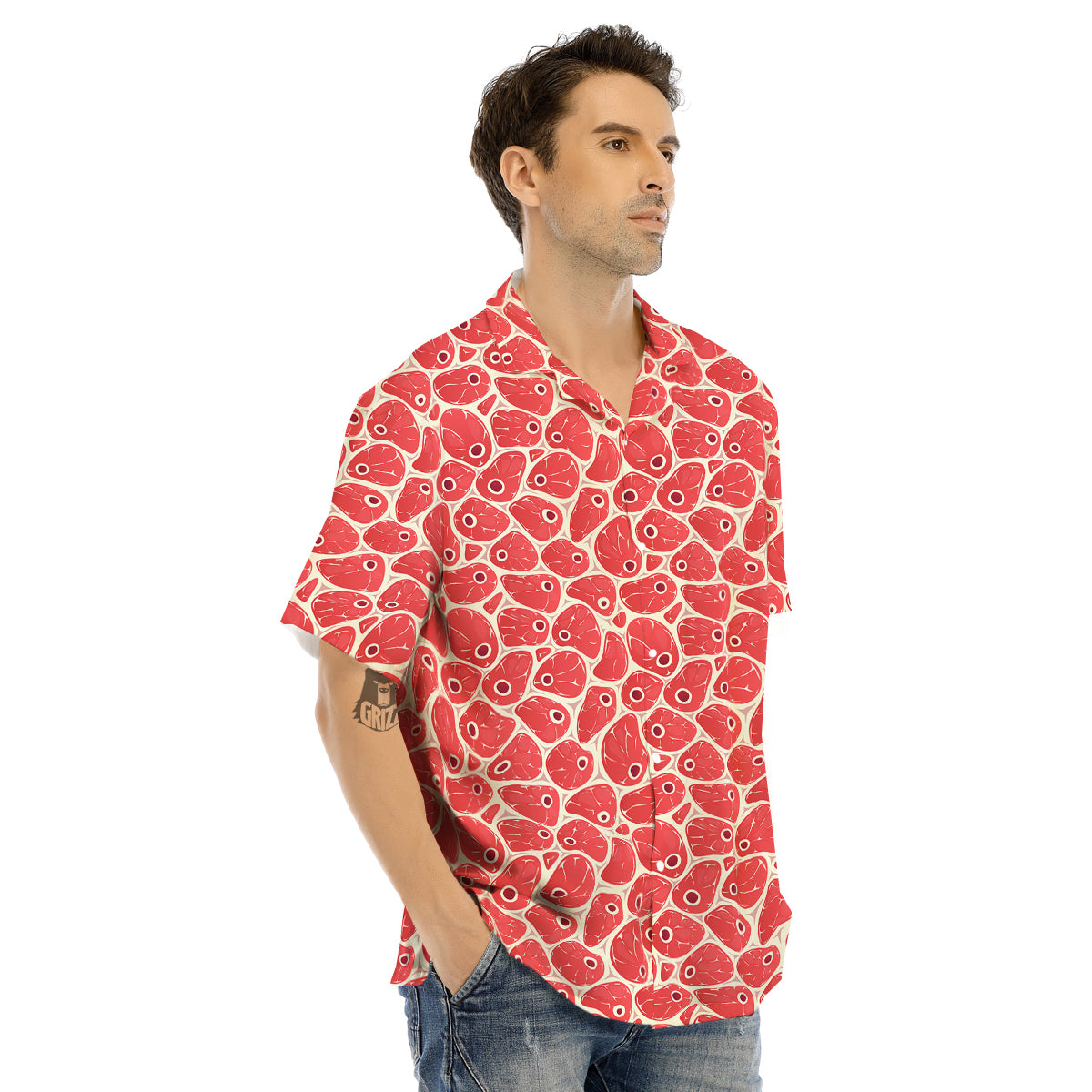 Beef Meat Print Pattern Men's Hawaiian Shirt-grizzshop