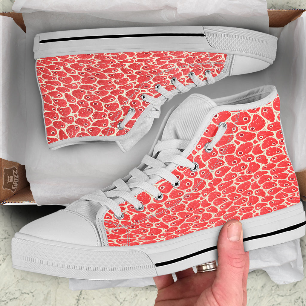 Beef Meat Print Pattern White High Top Shoes-grizzshop