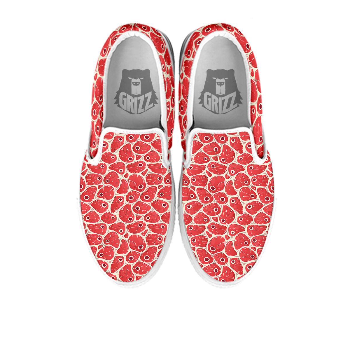 Beef Meat Print Pattern White Slip On Shoes-grizzshop